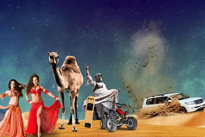 Experience the essence of Dubai's desert with luxurious camel rides exhilarating quad bike adventures and a taste of rich cultural performances all within a stunning sandy landscape.